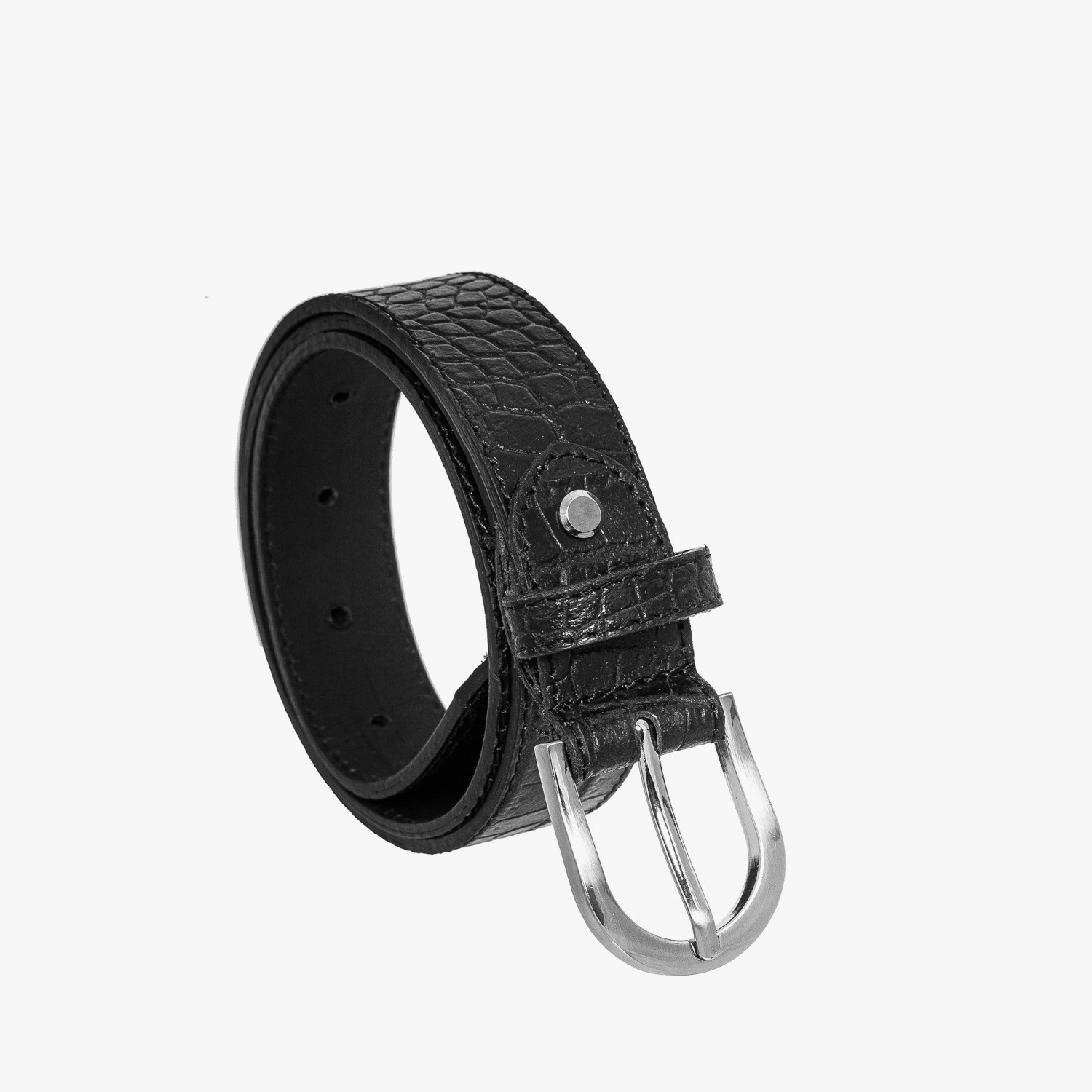 Czarny pasek damski ze srebrn klamr