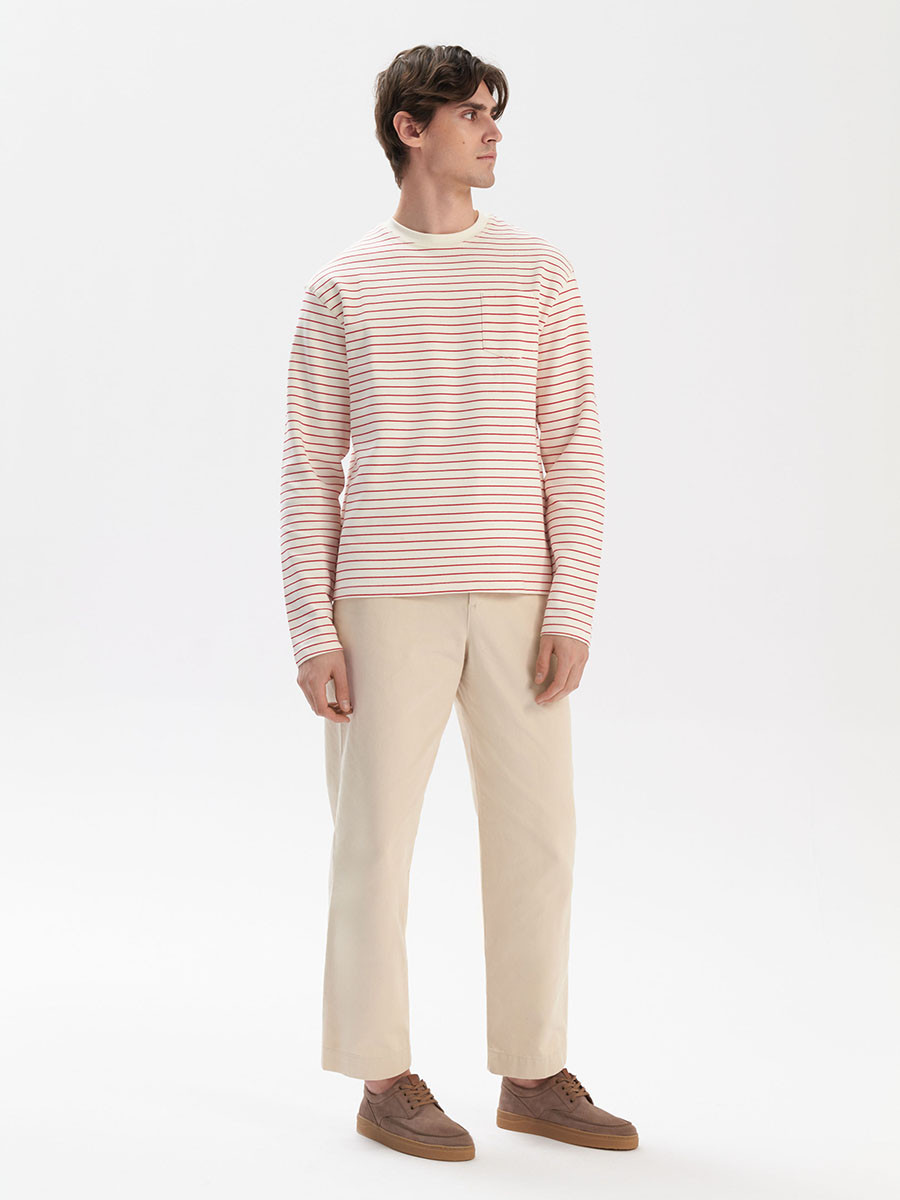 Beowy póbut mski z ozdobnym szyciem