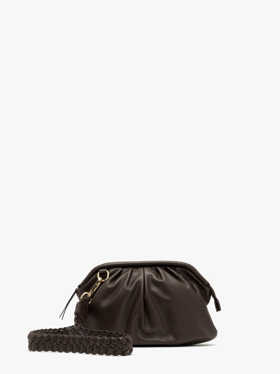 Maa ciemnobrzowa torebka z ozdobnym paskiem