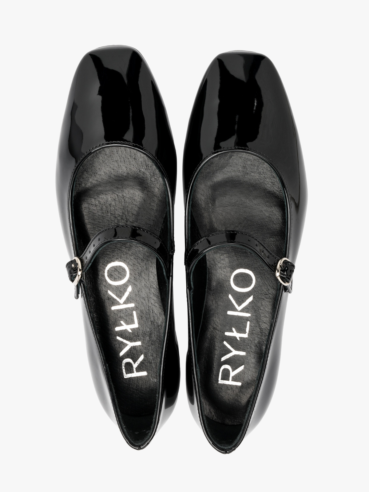 Czarne lakierowane baleriny z ozdobnym zapiciem