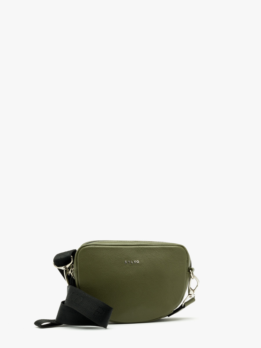 Maa, oliwkowa torebka z logotypem na pasku