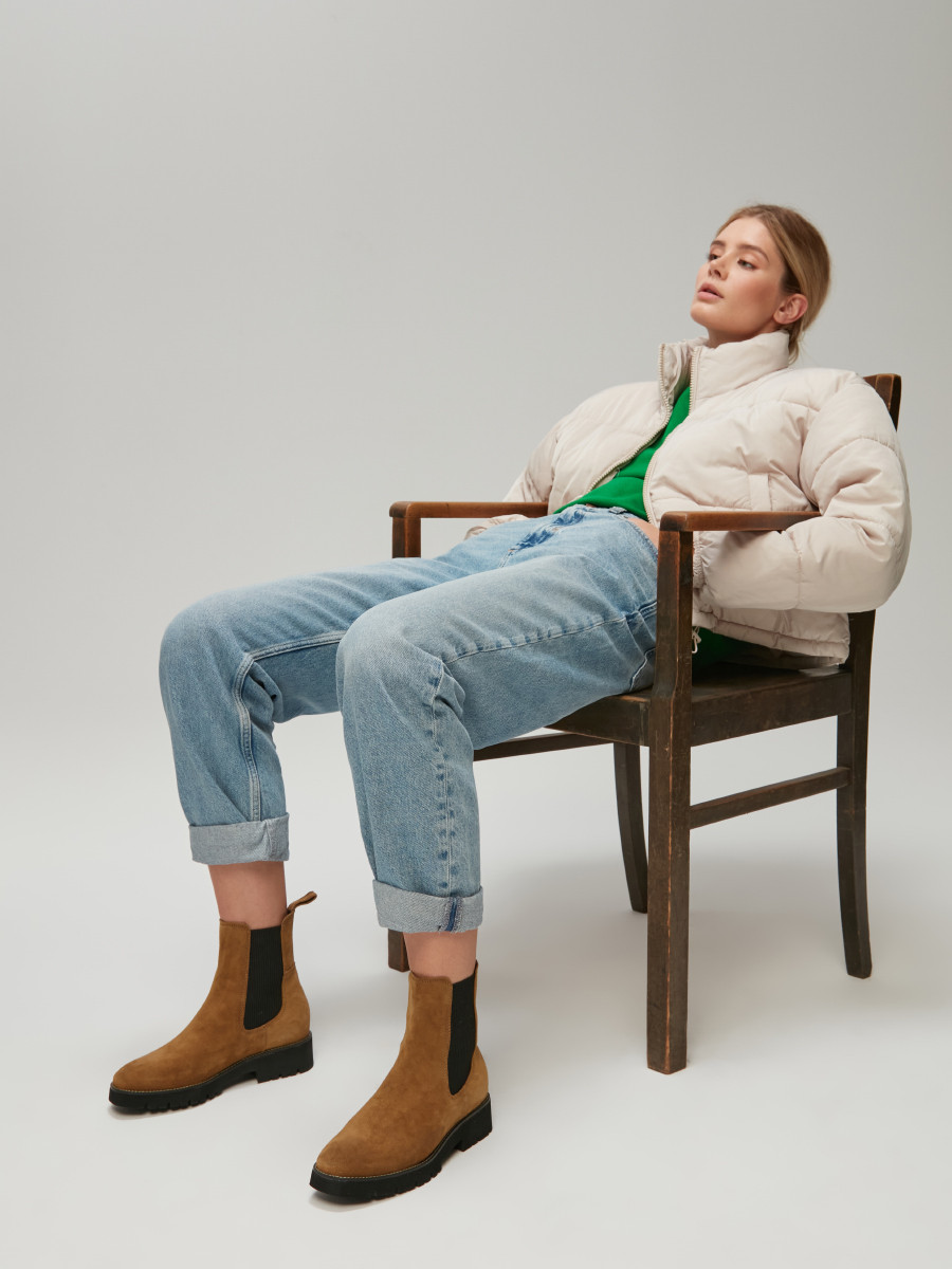 Oliwkowe welurowe sztyblety damskie