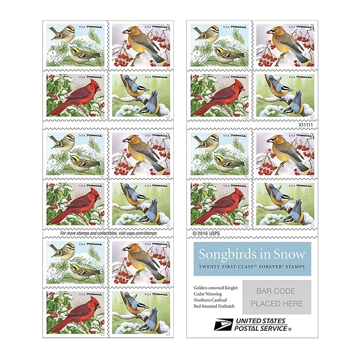 Songbirds in Snow Forever Stamps 2016