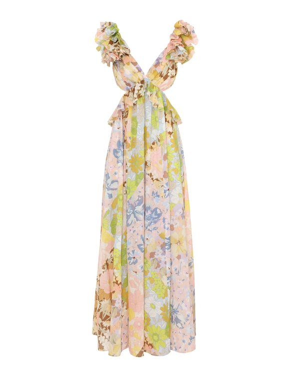 POP RUFFLE SLEEVE MIDI DRESS