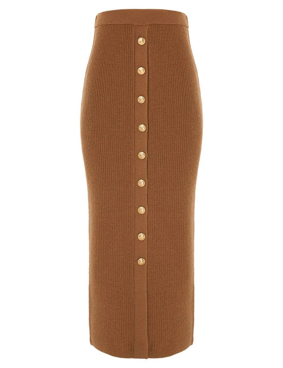 Crush Buttoned Tube Midi Skirt