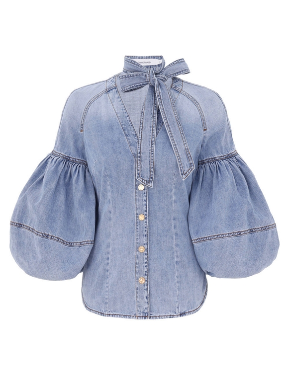 Tied Denim Blouse