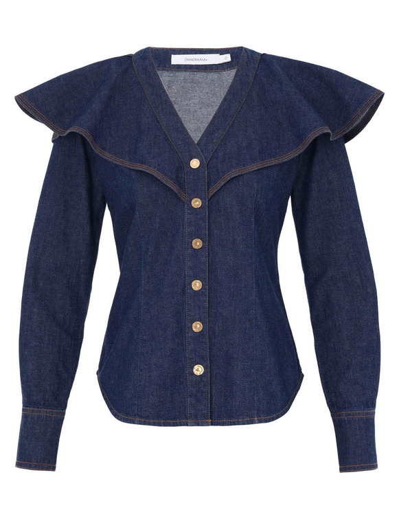 Caped Denim Blouse