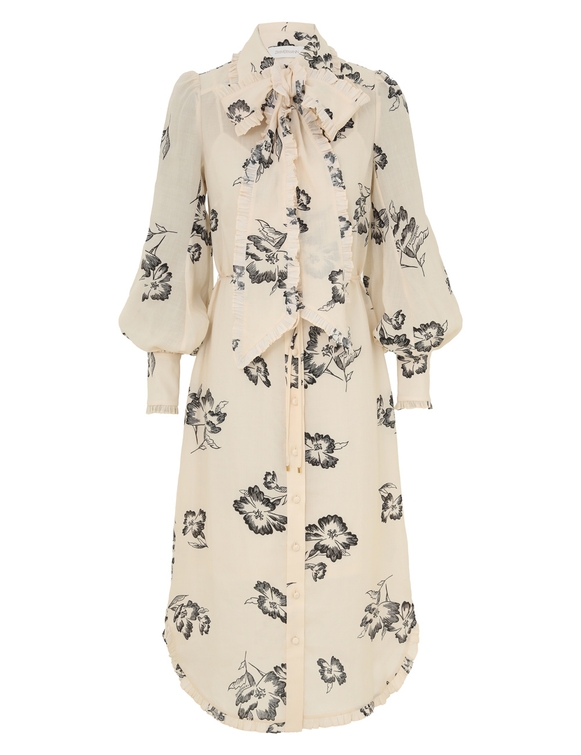 Printed Ruffle Midi Dress