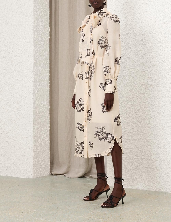 Printed Ruffle Midi Dress