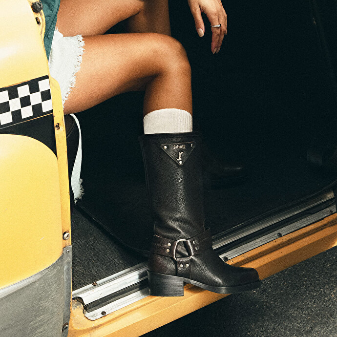 BIKER BOOTS WITH SILVER BUCKLES AND SQUARE TOES - JONAK X SCHOTT