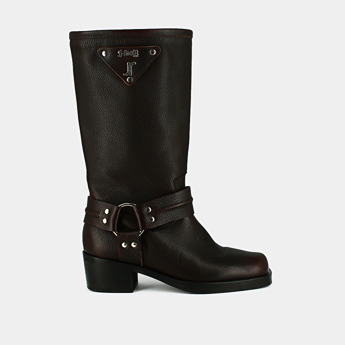 BIKER BOOTS WITH SILVER BUCKLES AND SQUARE TOES - JONAK X SCHOTT