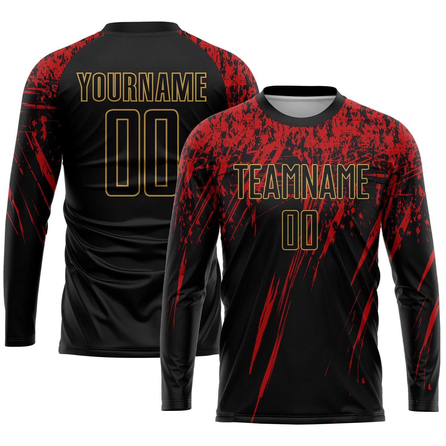 Custom Black Black Old Gold-Red Sublimation Soccer Uniform Jersey ...