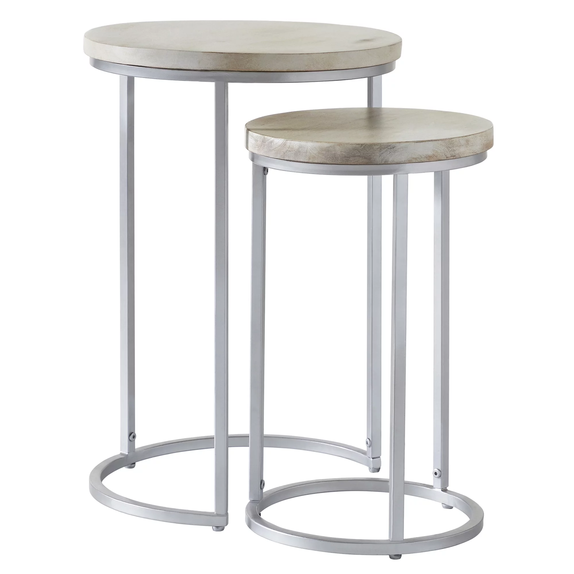 FirsTime & Co. Natural and Silver Isla Nesting End Table 2-Piece Set, Modern, Stained, Round, Wood, 16 x 16 x 24 in