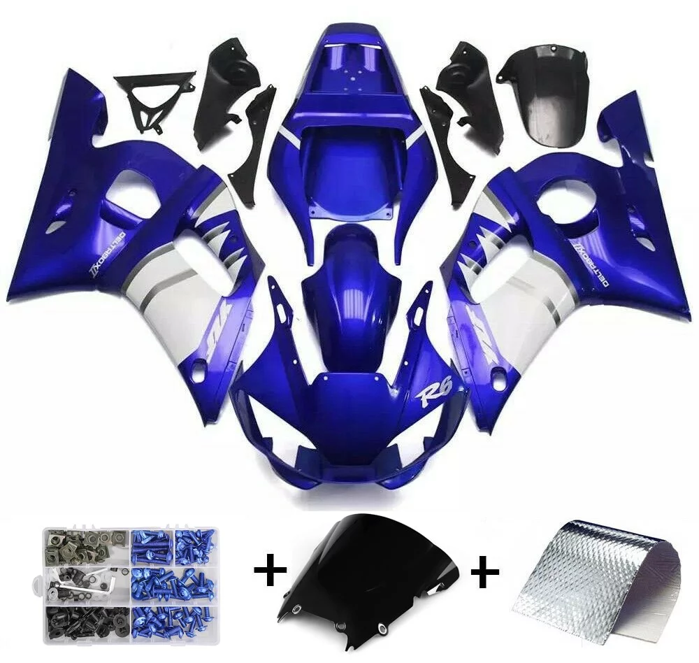 Motor Genic ABS Injection Plastic ABS Fairing Fit for Yamaha YZF R6 1998-2002 Blue White