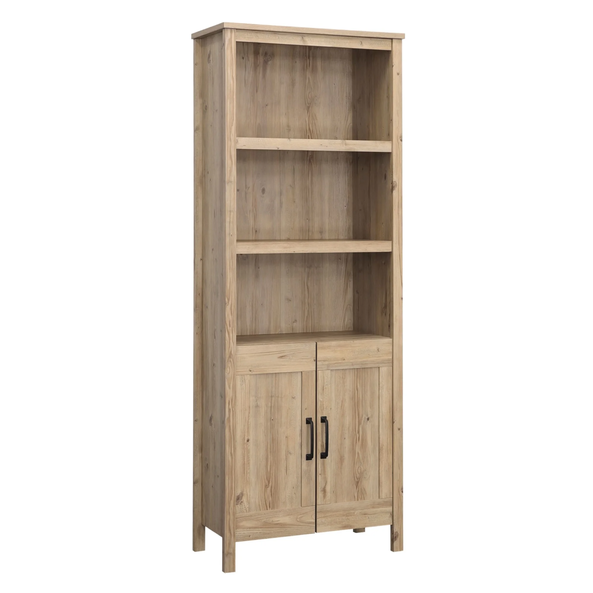 Sauder Select Engineered Wood Bookcase with Doors in Khaki Pine Finish