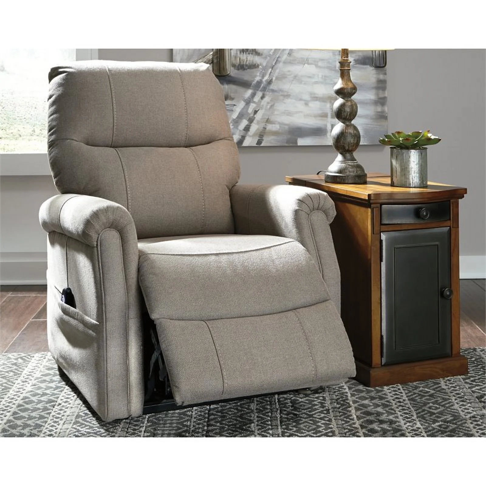 Bowery Hill Traditional Fabric Power Lift Recliner in Gray Finish