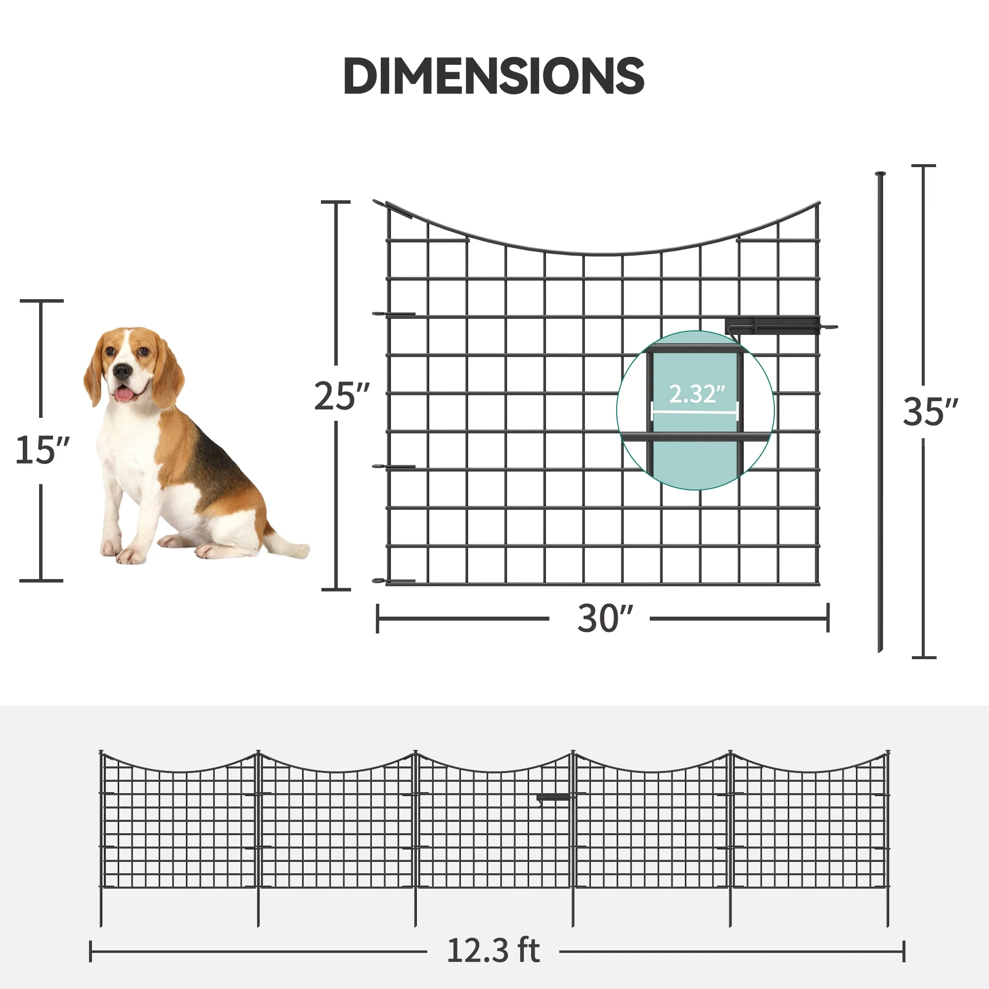Dextrus Metal Decorative Garden Fence Animal Barrier No Dig Dog Fencing for Yard 4 Panels 30