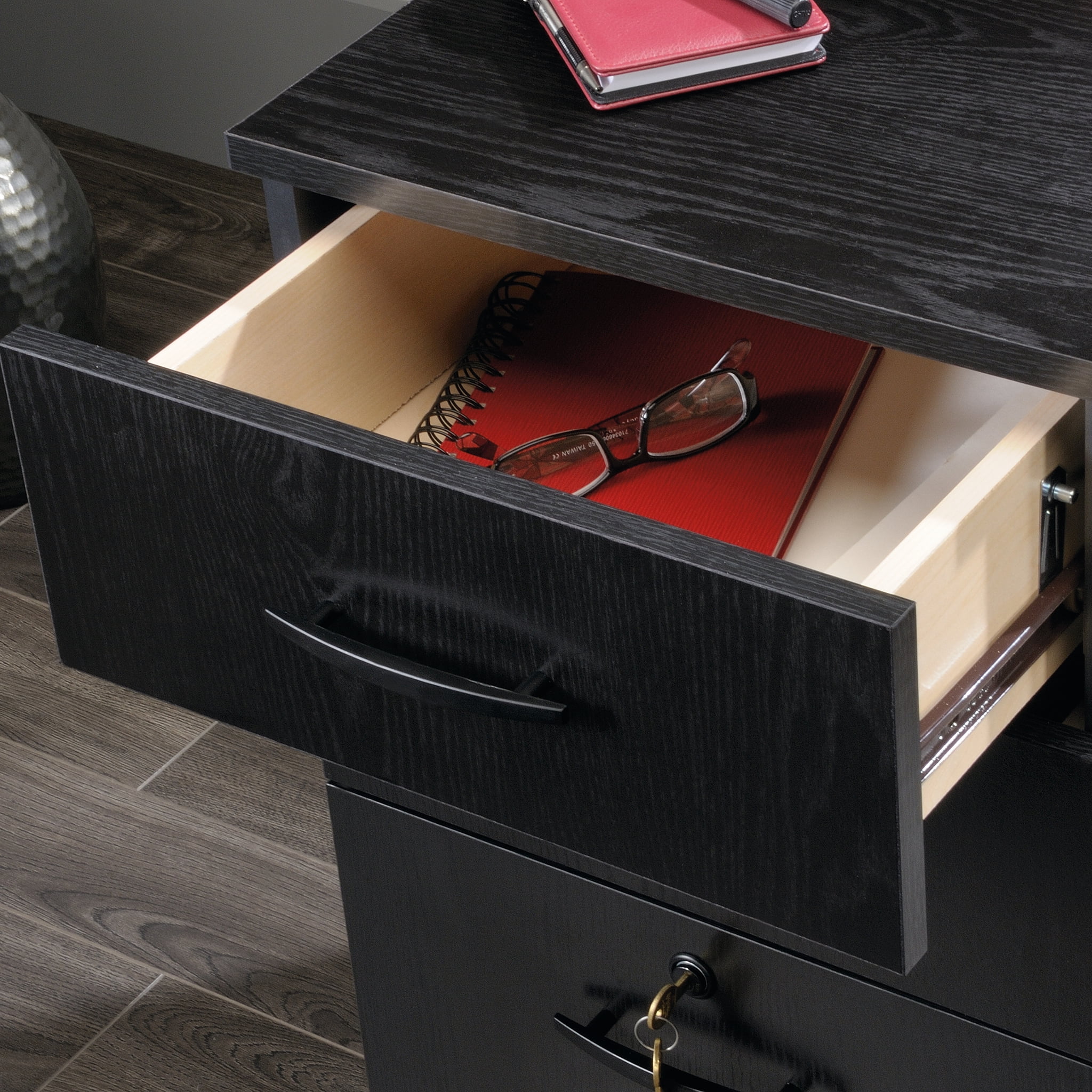 Sauder Via 3-Drawer Pedestal File Cabinet, Bourbon Oak Finish