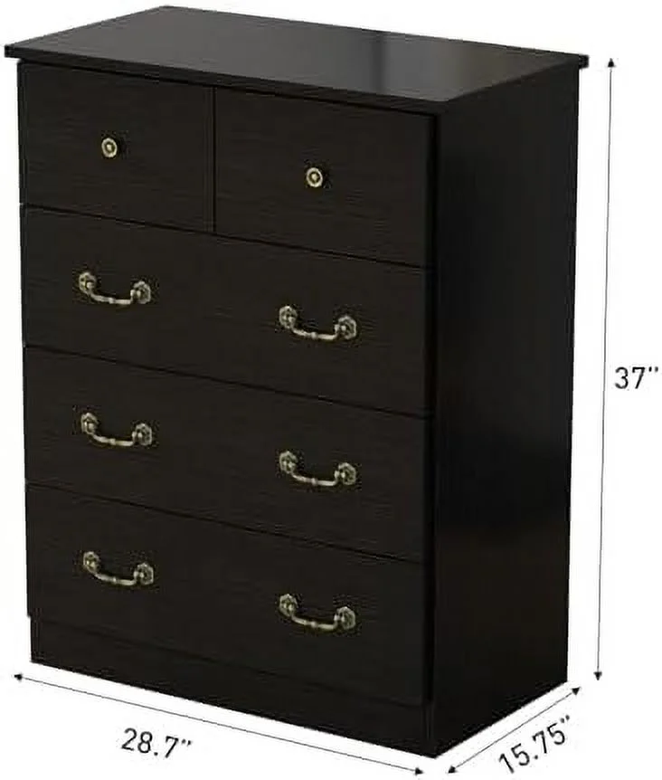 xrboomlife 5 Drawers Dresser for Bedroom  37" Tall Dresser Rustic Black Chests of Drawers for Bedroom Closet Hallway  Living Room  Entryway
