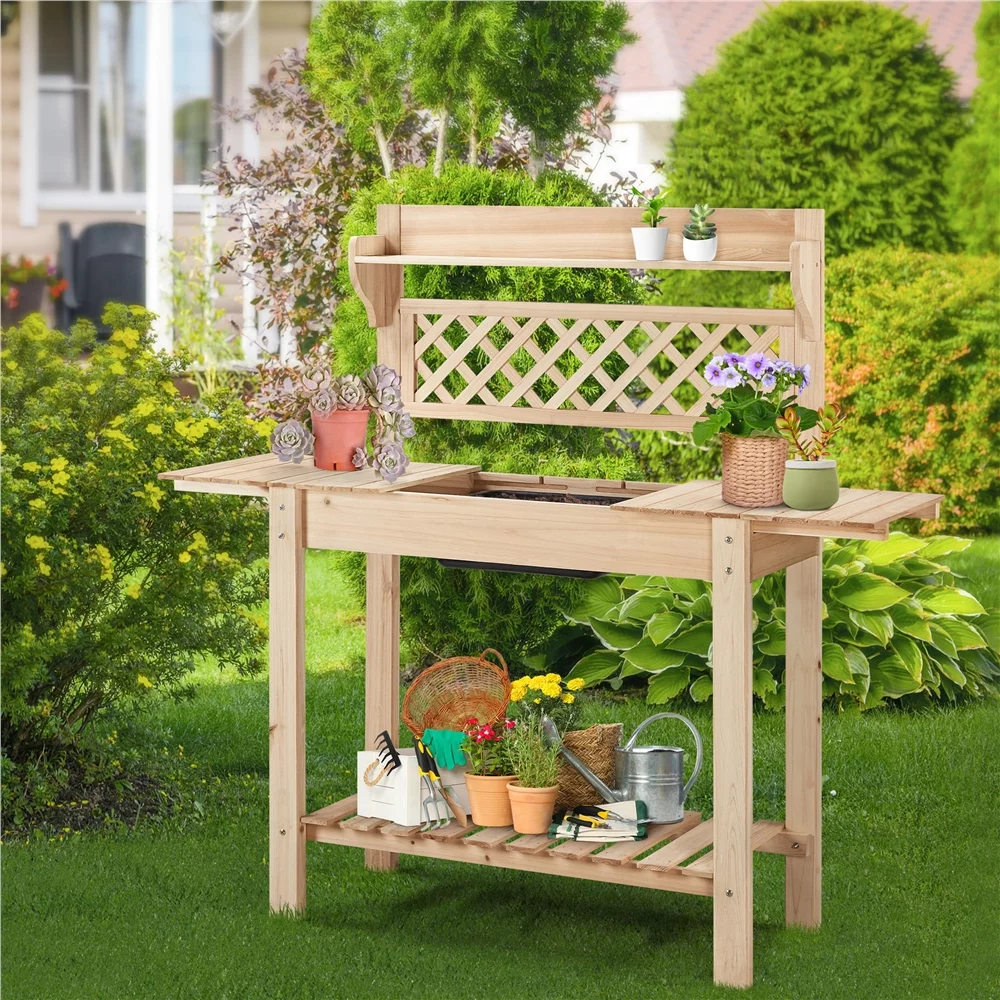 Yaheetech Outdoor Garden Potting Bench With Open Storage Shelf, Natural