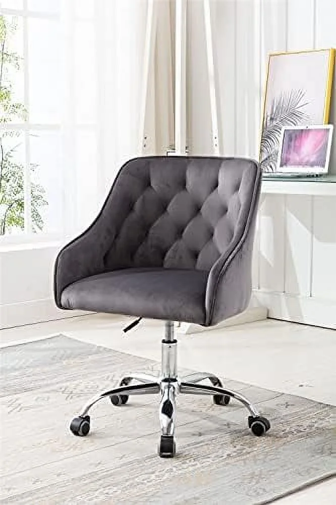 ZFGSUIJN Velvet Home Office Desk Chair ° Swivel Accent Chair Comfy Upholstered Vanity Chair Ergonomic Task Chair with Seat Height Adjustable Armchair and Metal Base  Roller Wheels Comput