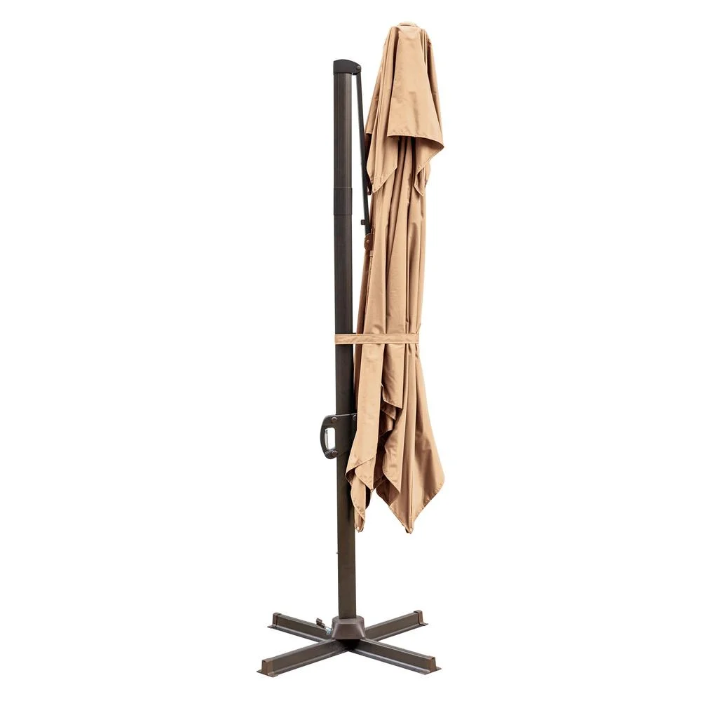 HomeRoots 10' Tan Polyester Square Tilt Cantilever Patio Umbrella With Stand