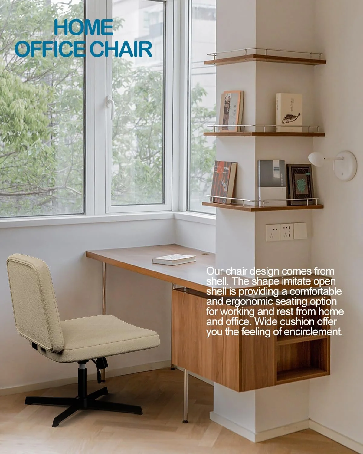 U-ToBe Cross Legged Office Chair,Criss Cross Chair Armless Wide Seat Ergonomic Home Office Desk Chair No Wheels Swivel Computer Chair