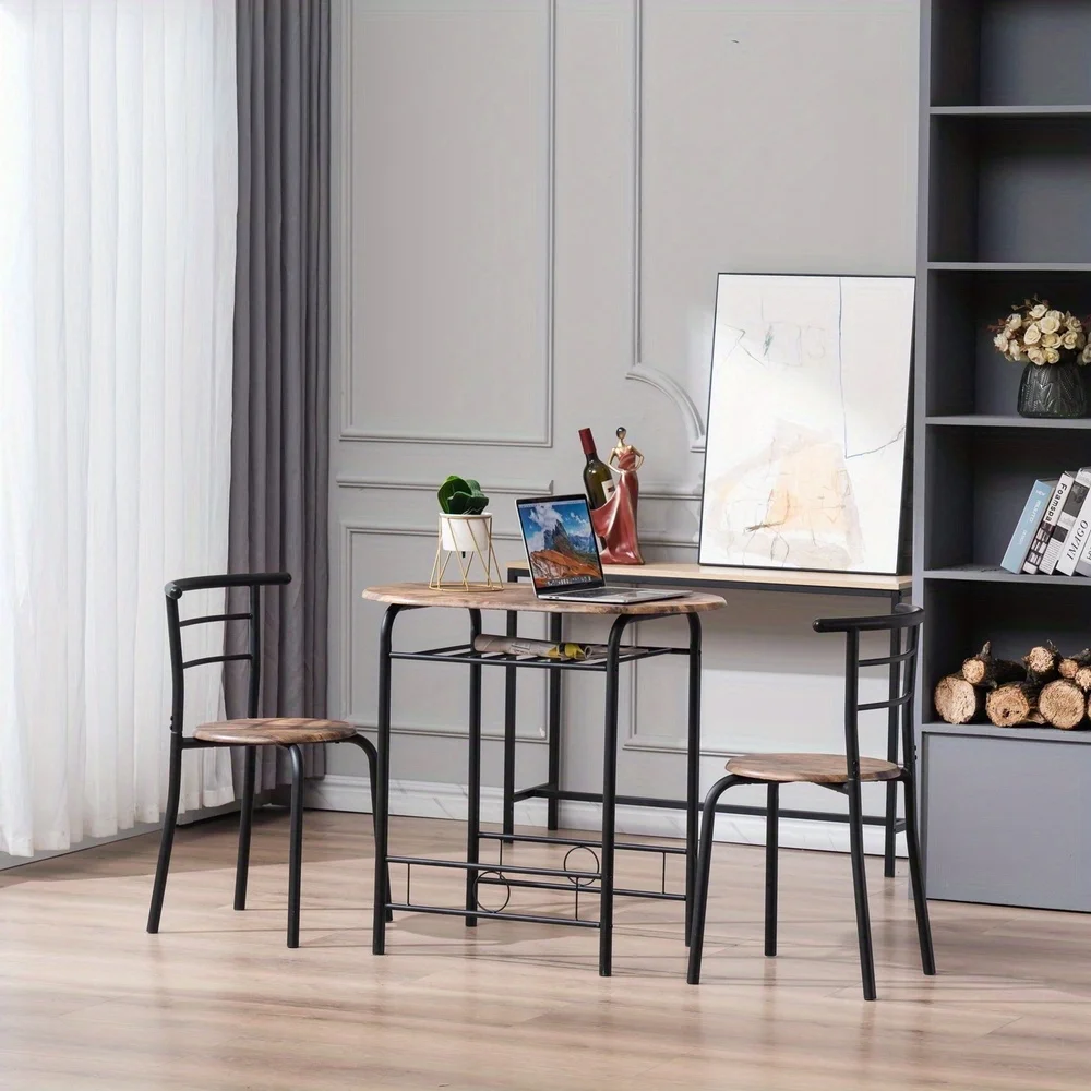 3 Piece Kitchen Room Chairs Set for Dinette, Breakfast Nook, Farmhouse, Small Space, Modern Industrial Style, Dining Table for 2, Vintage Brown