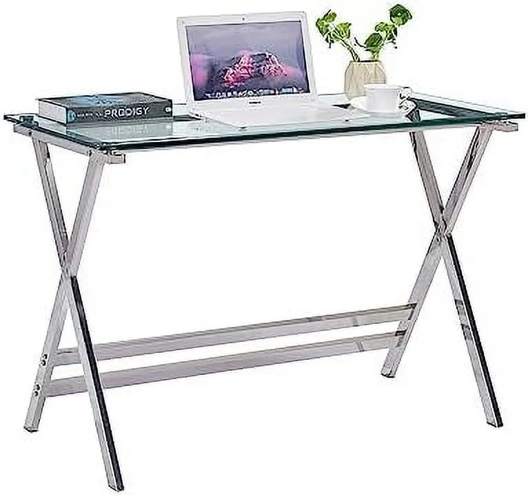 YPDCHB Modern Glass Computer Desk  Clear Study Table - Gaming Desks  Study Desk  and Workstation Table for Small Spaces - Stainless Steel Frame 43.5" x 21.7" x 29.9"