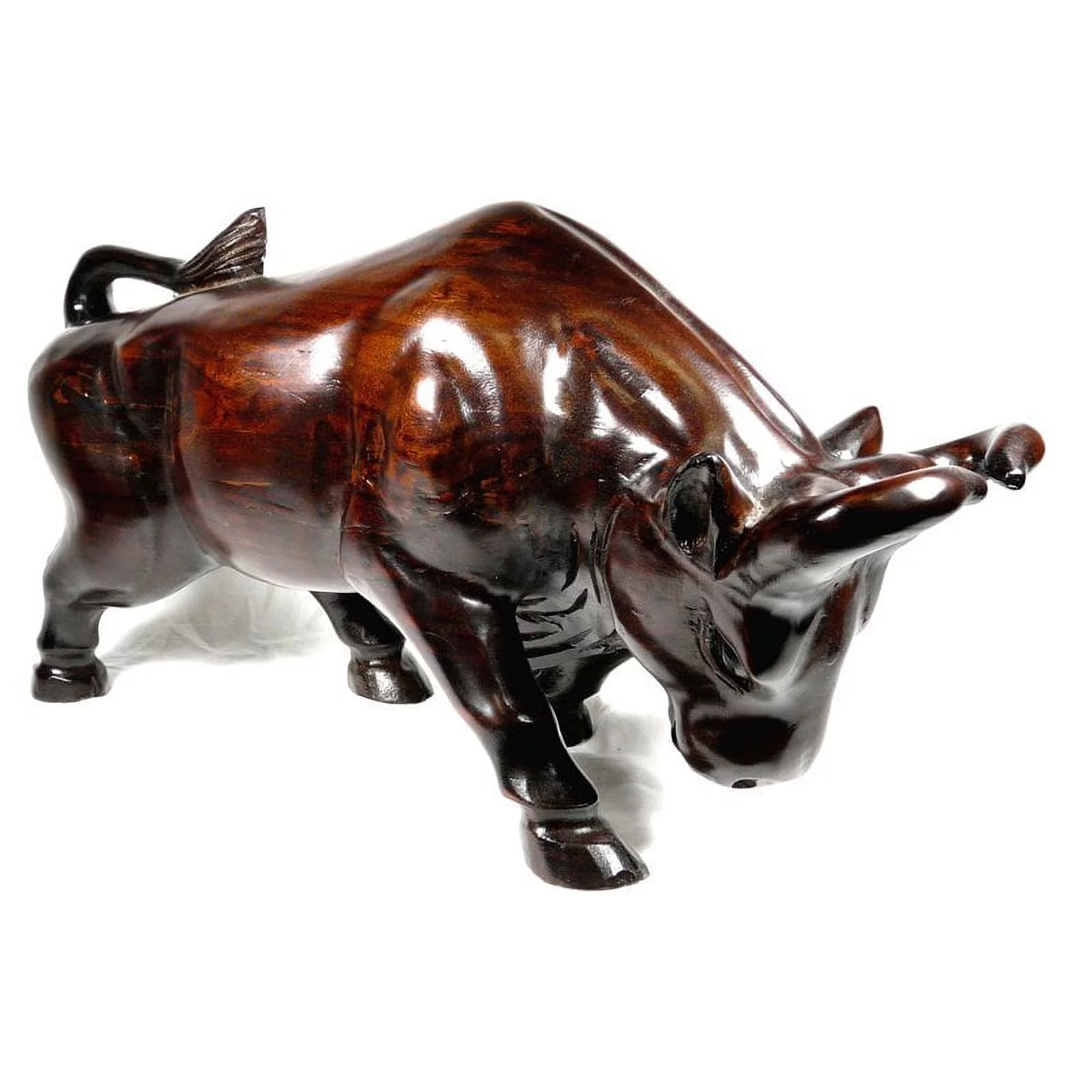 D-Art Collection Traditional Teak/Mahogany Solid Wood Bull Statue in Dark Brown