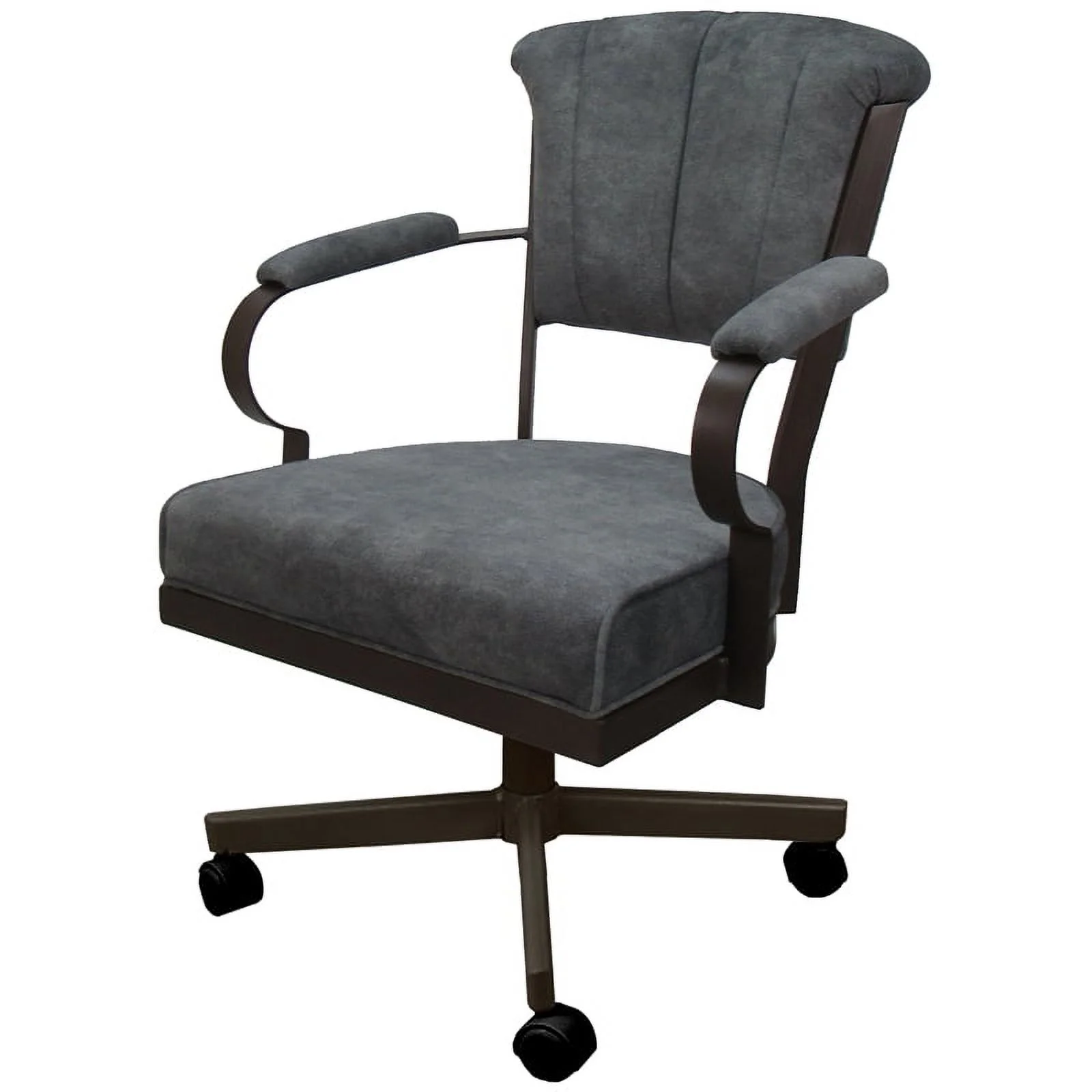 Miami Swivel Tilt Metal Caster Chair - Dark Gray Fabric - Brown Frame
