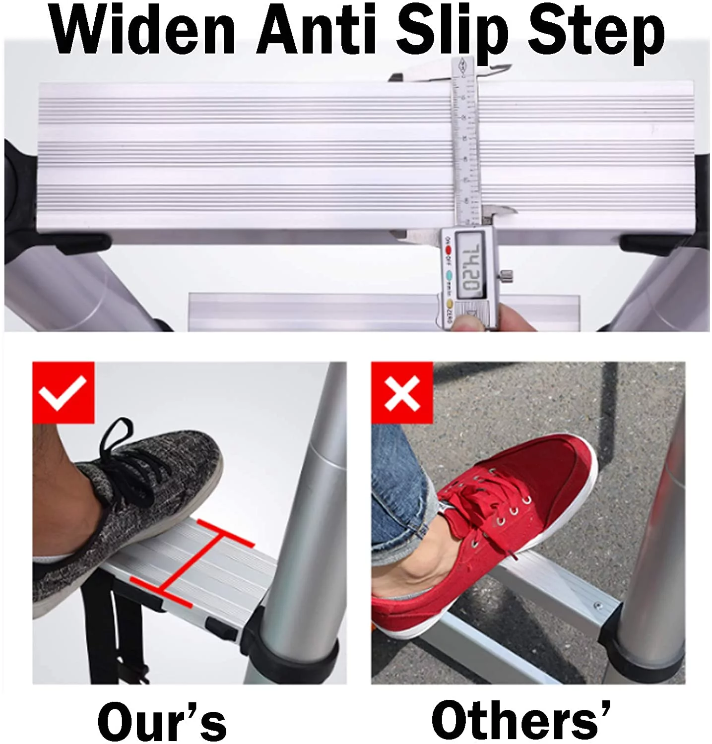 Bowoshen 6+7 Step Ladder Aluminium Lightweight Heavy Duty Tall Stepladder 150kg/330lbs Capacity Anti Slip Safety Ladder EN131