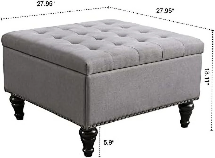 HYHBIBOOM Wide Square  Ottoman Bench Upholstered Tufted Foot  Linen Fabric Oversized Coffee Table Large Ottomans for Living Room Bedroom  Beige