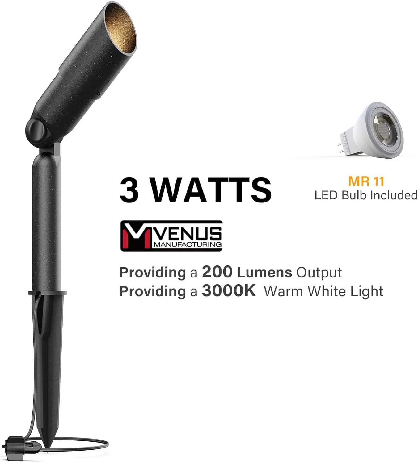 RUO Low Voltage LED Spotlight 12V Outdoor Spot Lights Landscape Lighting 3 Watt 3000K Warm White Light Weatherproof Spot Light for Garden Trees with Spike & Connector 4Pack