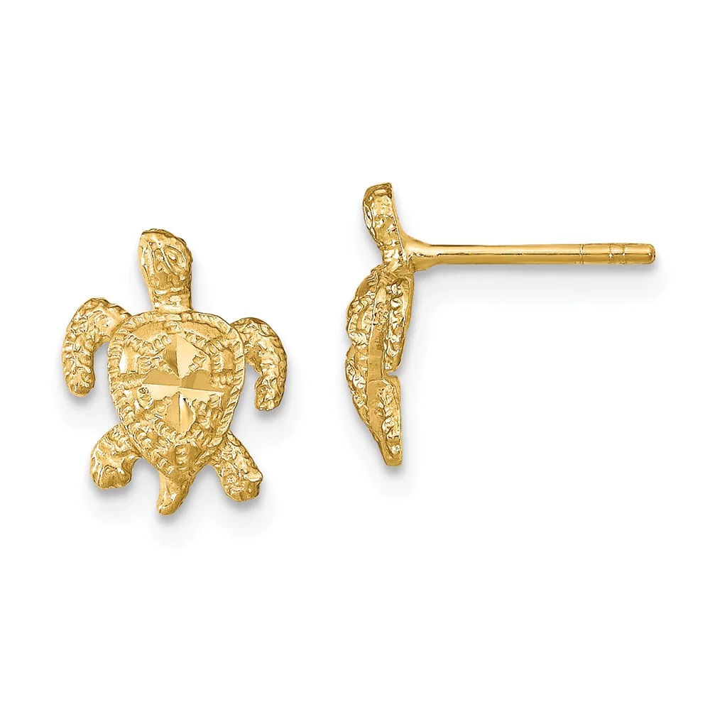 Primal Gold 14 Karat Yellow Gold Polished Diamond-cut Sea Turtle Post Earrings