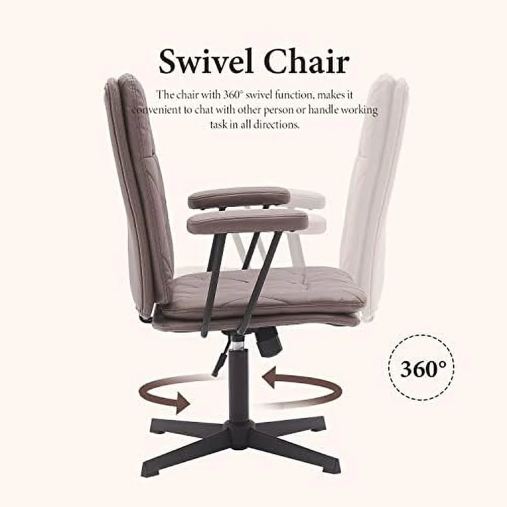 SQYTHGB Ergonomic Desk Chair no Wheels Criss Cross Chair Adjustable Home Office Chair with Armrest Executive Swivel Mid Back Chair Brown
