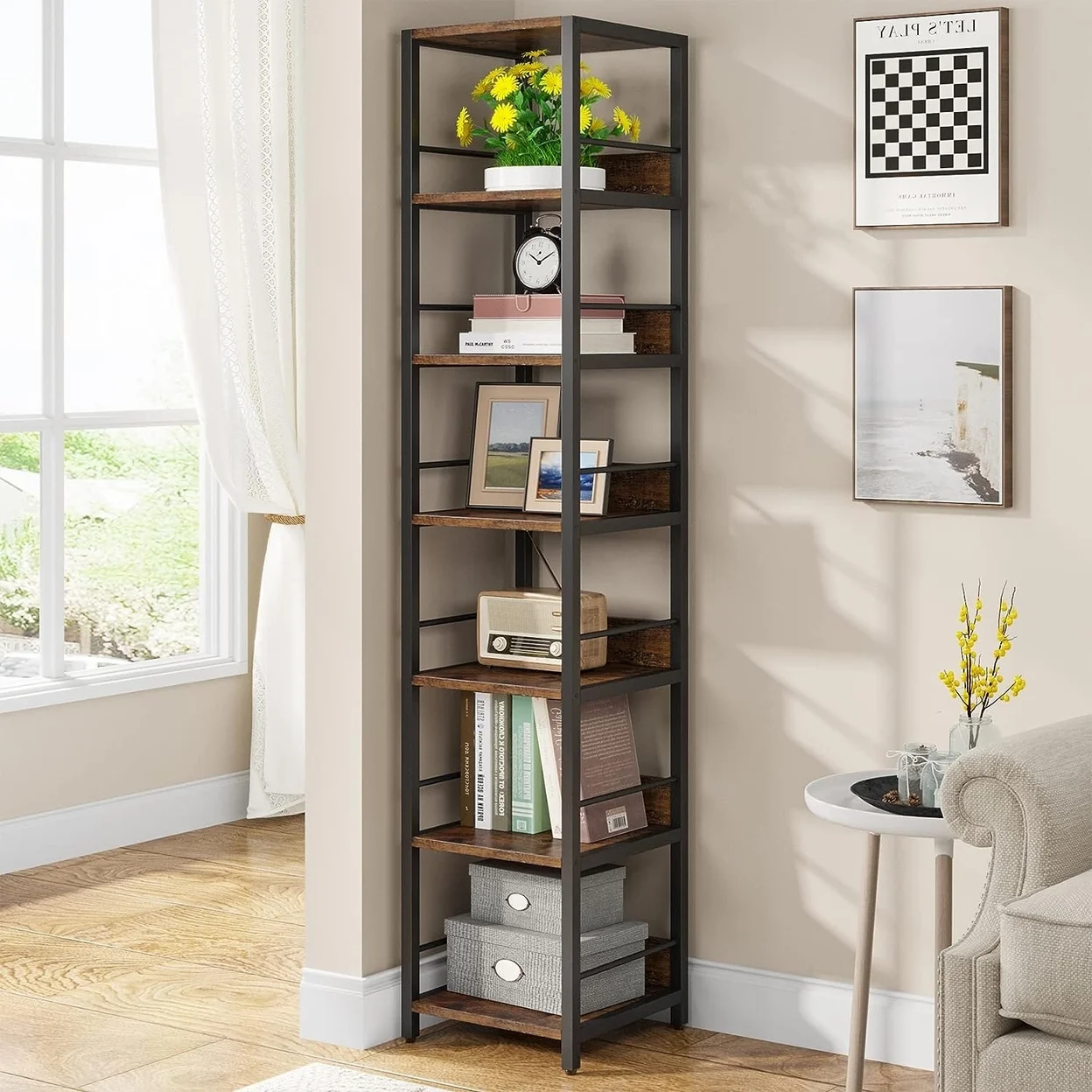 Tribesigns 6-Tier Corner Shelf 75 Inch Tall Narrow Bookshelf Storage Rack Etagere Shelves Display Stand for Small Spaces