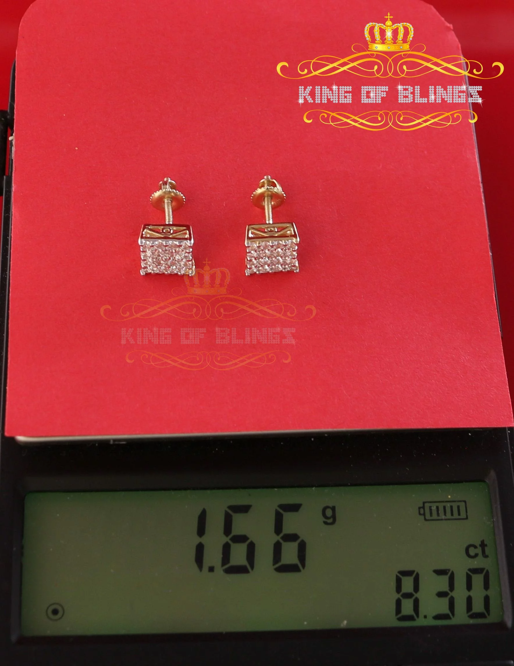 King of Bling's 0.88ct Cubic Zirconia 925 Yellow Sterling Silver Women's Hip Hop Square Earrings