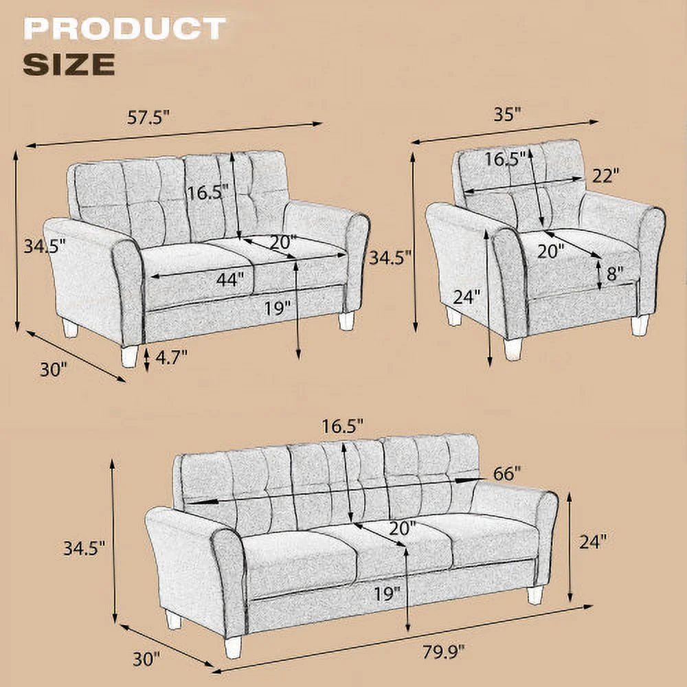 JHOOTUUO 57.5” Modern Living Room Loveseat Linen Upholstered Couch  for Home or Office  Light Grey (2-Seat Old Sku WF288518AAR)