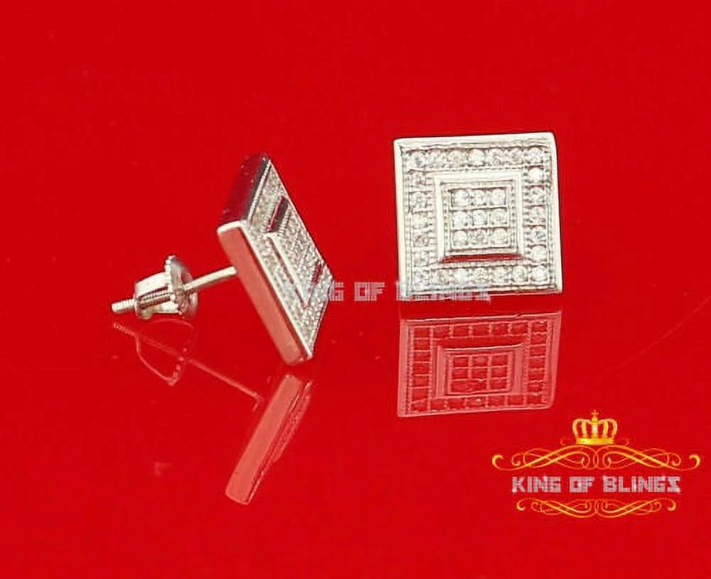 King of Bling's White Sterling Silver 0.66ct Cubic Zirconia Hip Hop Square Stud Women's Earrings