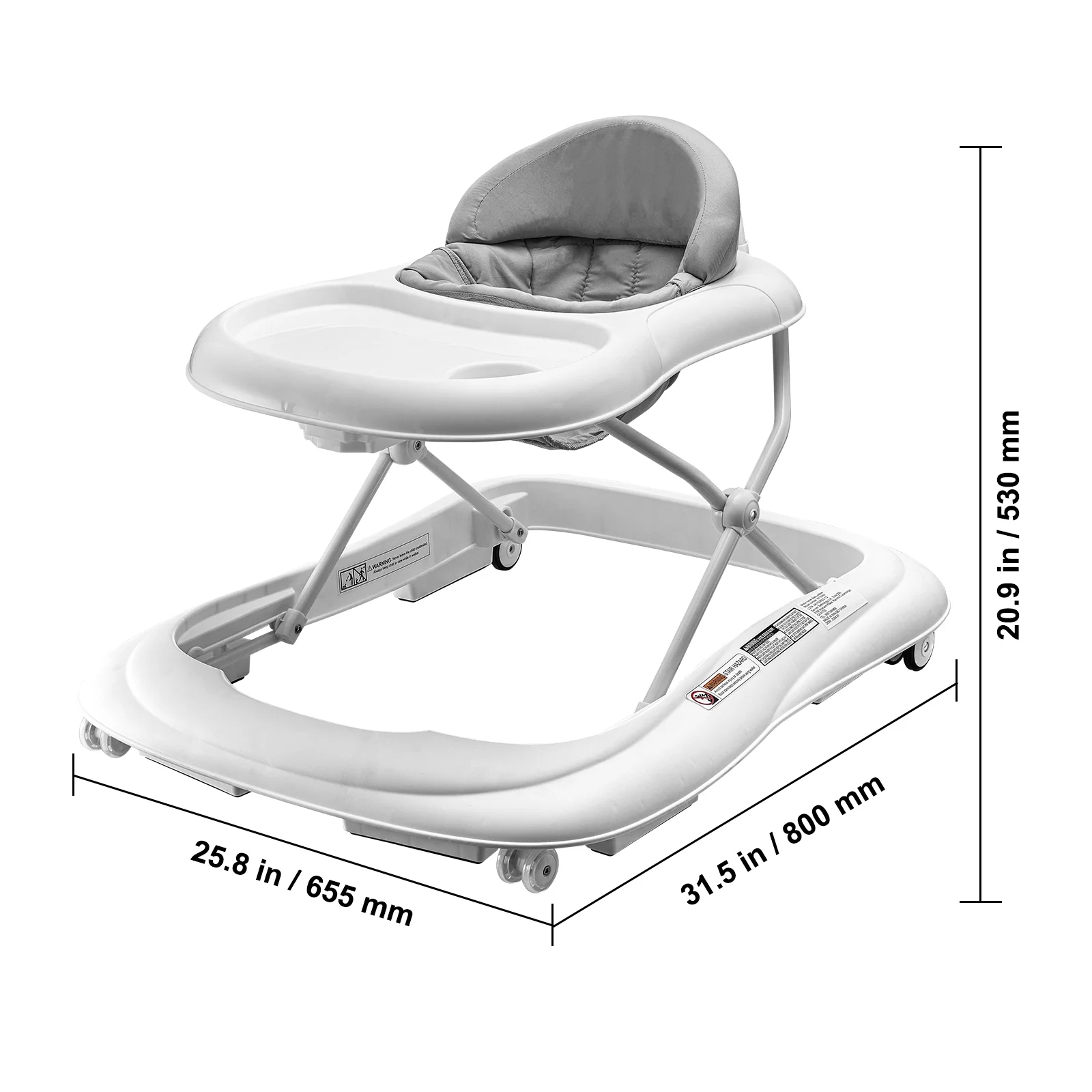 SKYSHALO Baby Walker, Foldable Height Adjustable Baby Walker with Wheels, Infant Toddler Walker with Feeding Tray, Anti-Rollover Activity Walker Helper for Boy Girl 6-12 Months