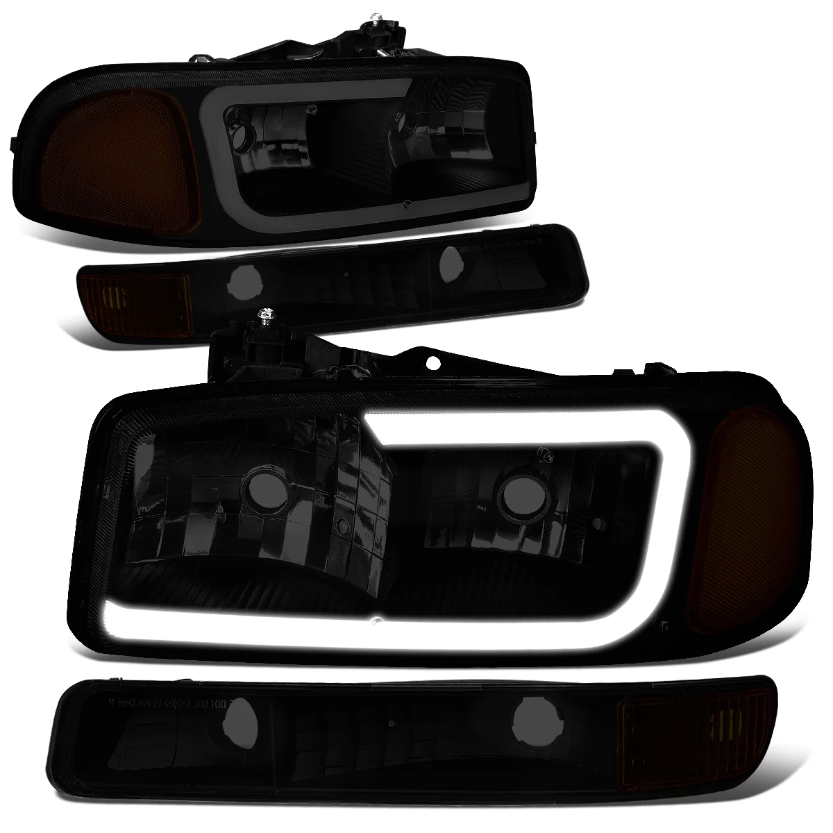 DNA Motoring HL-LB2-SIERRA99-BK-SM-AM For 1999 to 2007 GMC Sierra 1500 3500HD/Yukon XL 2500 Pair LED DRL Headlight+Turn Signal Bumper Lamps Tinted Housing Amber Corner 00 01 02 03 04 05 06