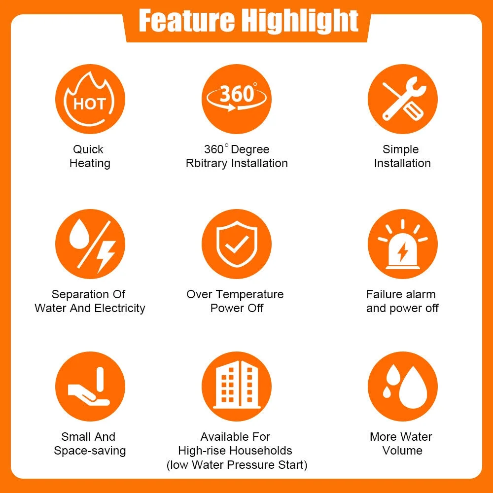 KingFurt - Kitchen Instantaneous Water Heater - High Quality ABS Material - 3000W Power - White - Leakage Protection - Adjustable Temperature