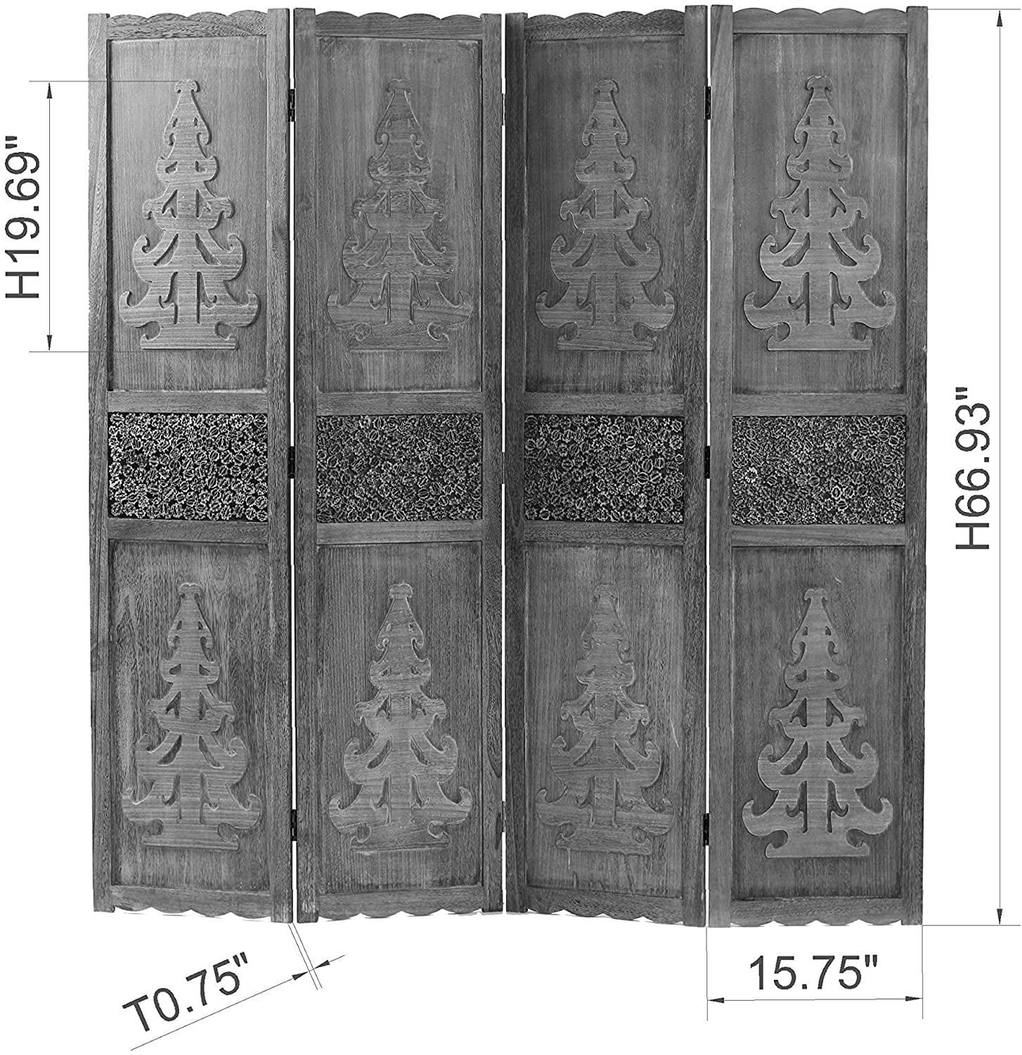 Legacy Decor 4 Panel Solid Wood Room Divider With Handcrafted Design & Brown Finish