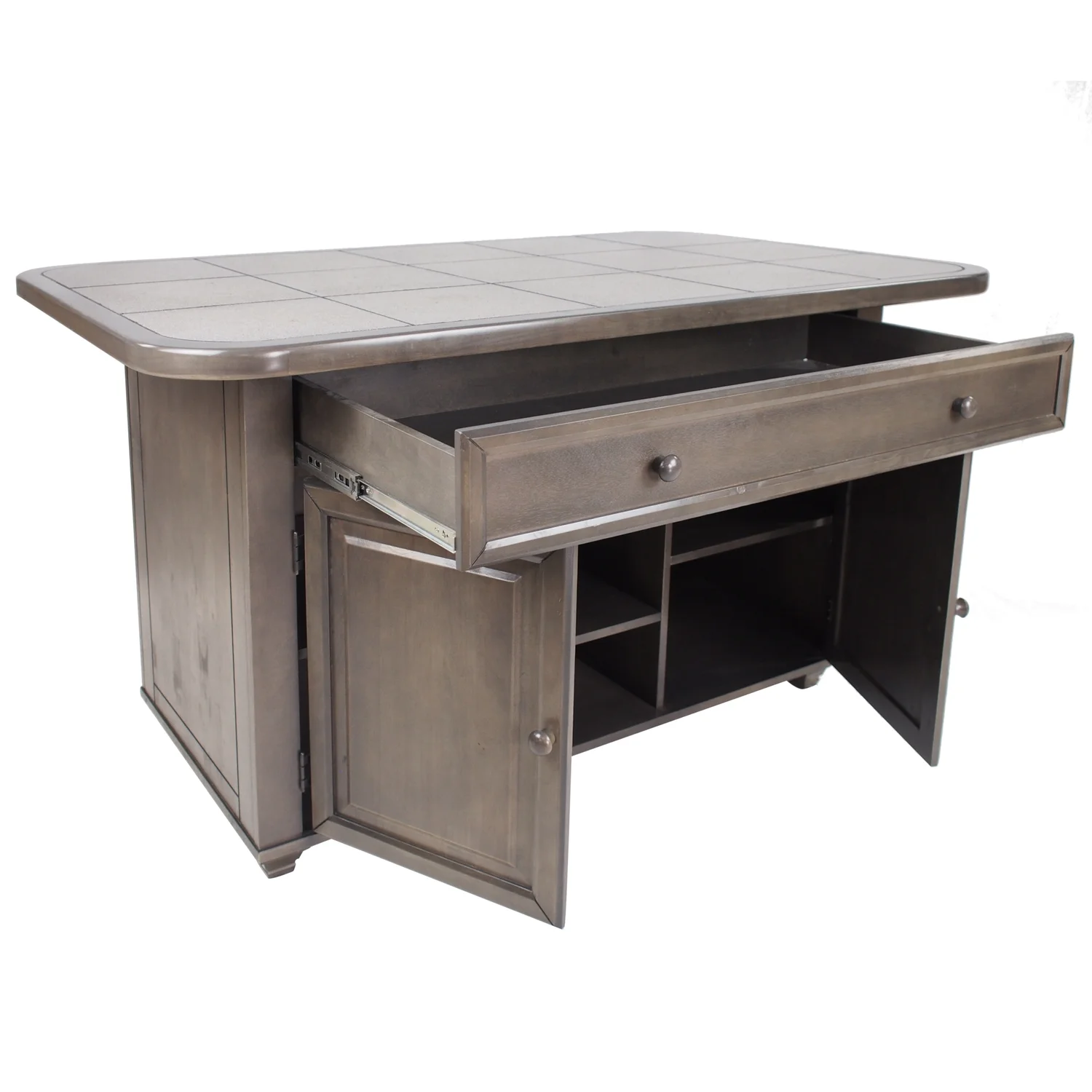 HomeStock 3 Piece Kitchen island Set , Gray Tile Top , 2 Barstools