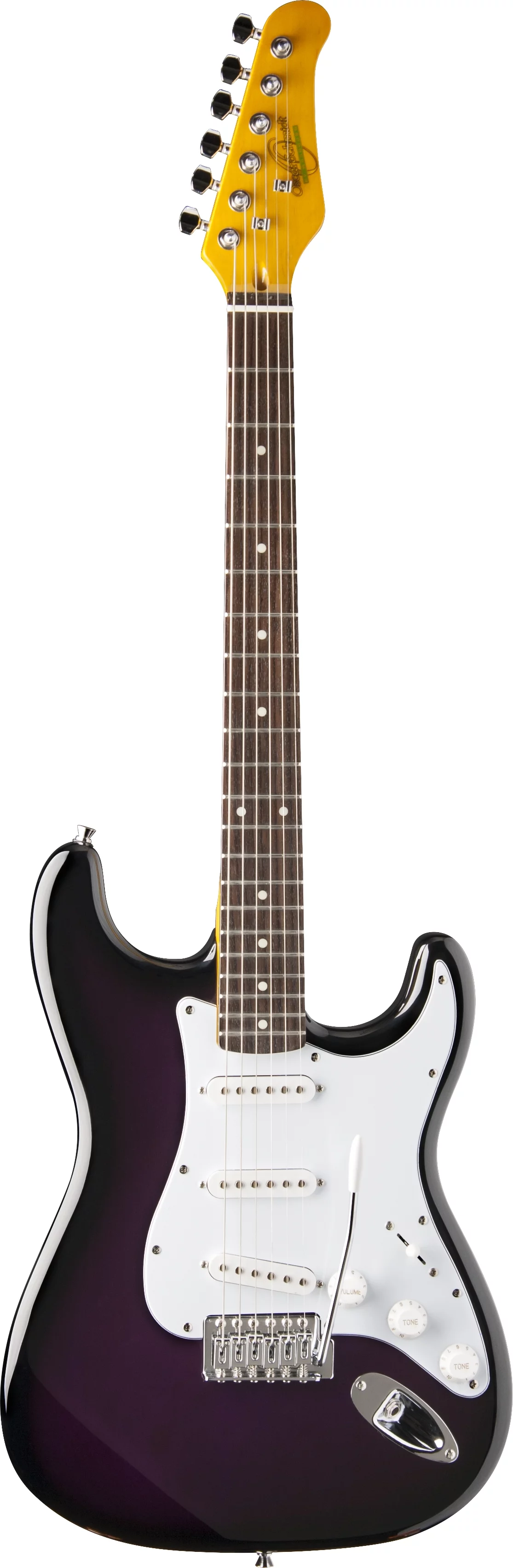 Oscar Schmidt Double Cutaway SSS Electric Guitar. Purple Sunburst