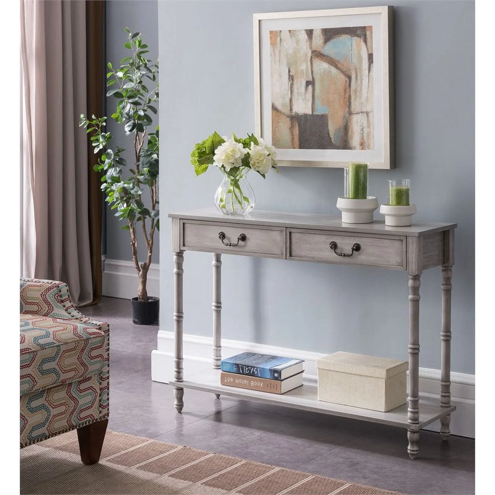 Pilaster Designs Evan 2-drawer Wood Console Display Table in Wash White