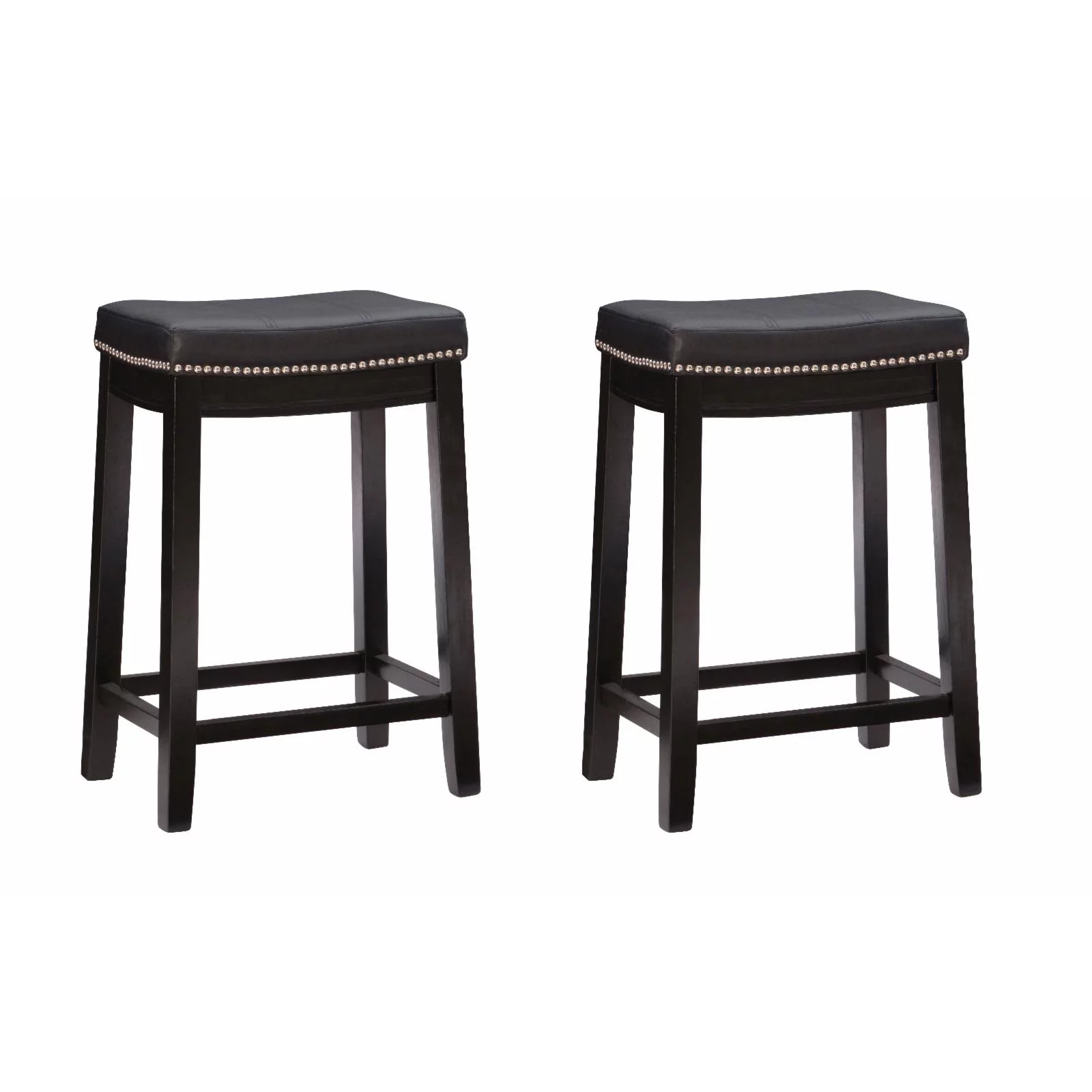 Linon Claridge 26 in. Backless Counter Stool - Black/Black Faux Leather - Set of 2
