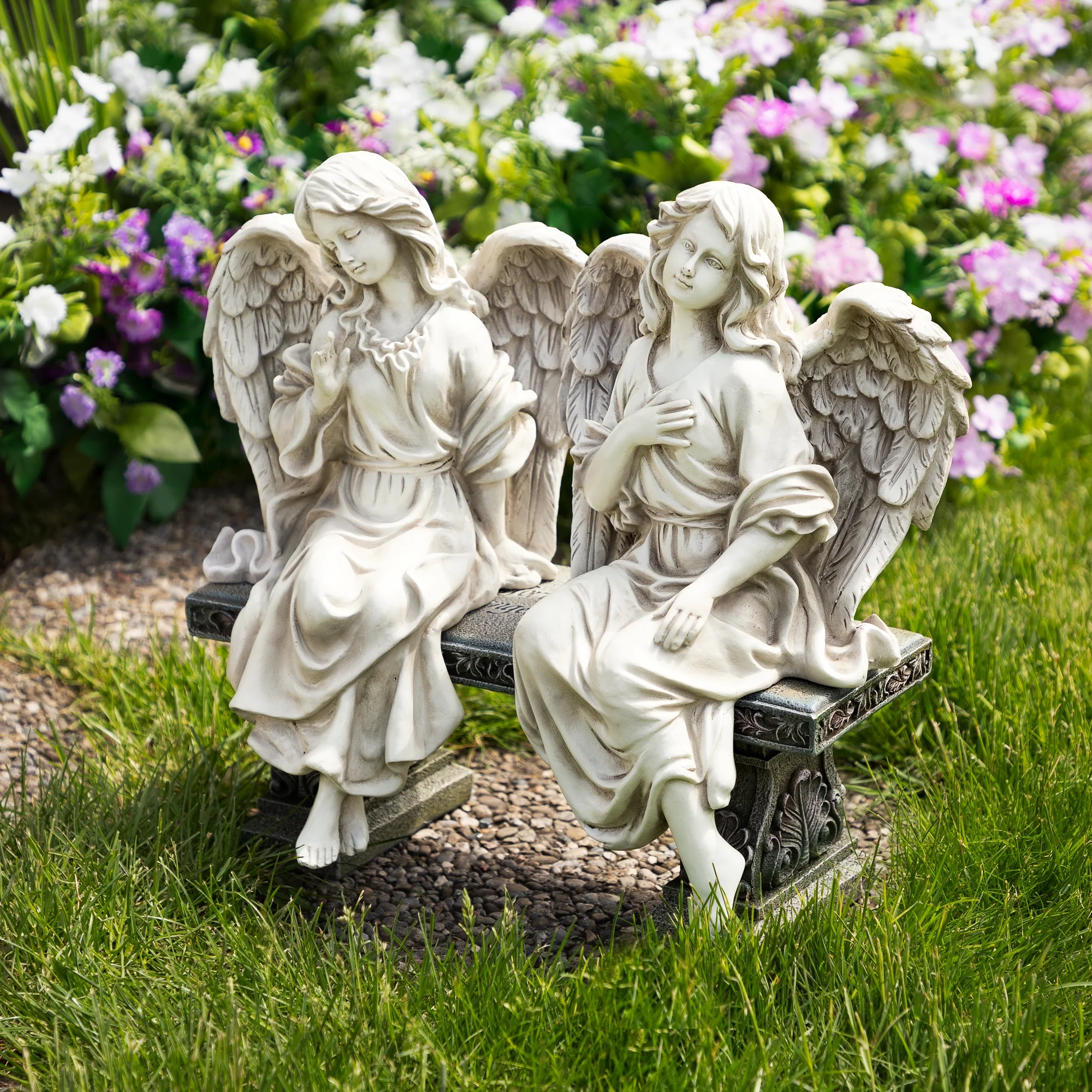 Northlight Set of 2 Sitting Angel Outdoor Patio Garden Statues 14
