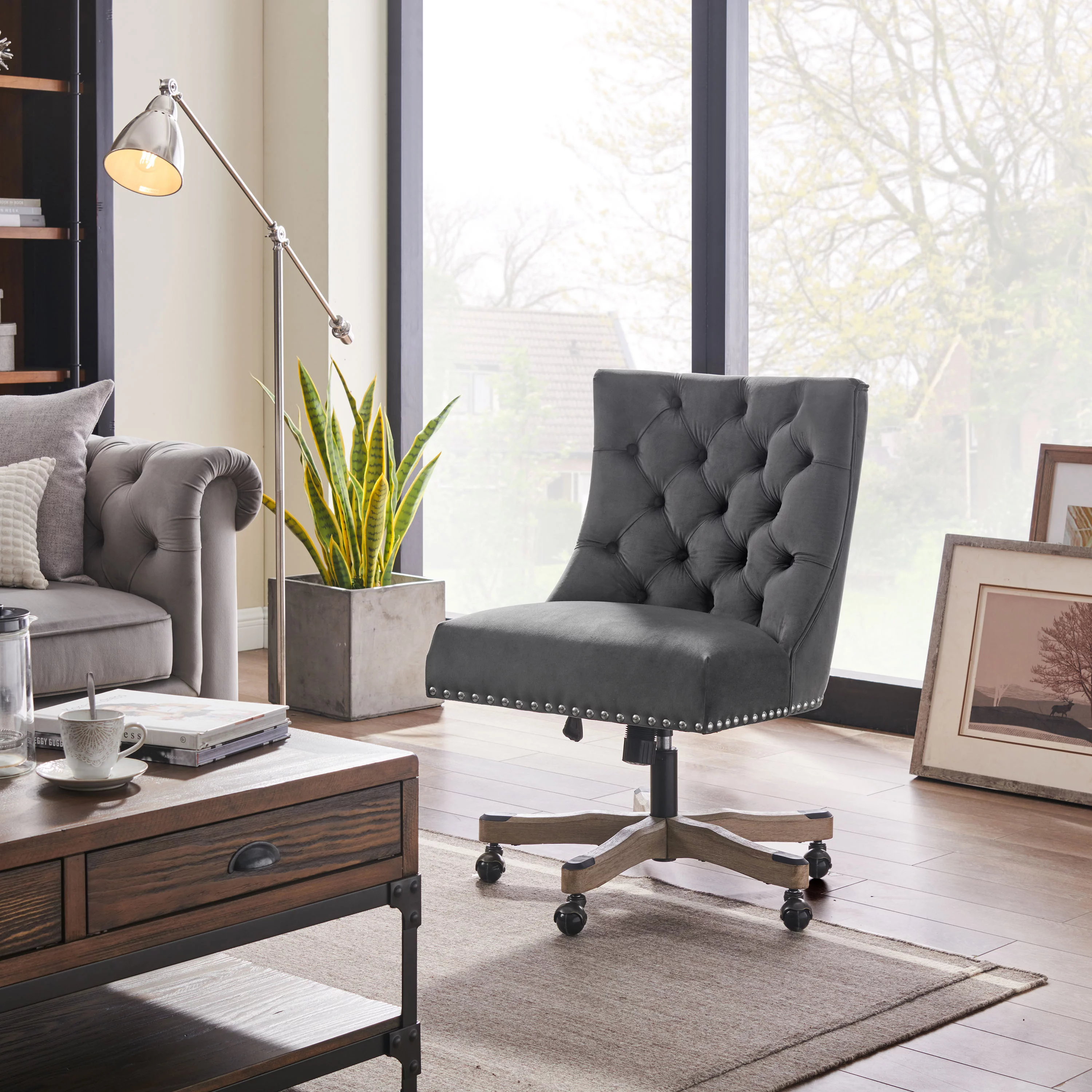 Art Leon Office Chair Fabric Swivel Adjustable Gray